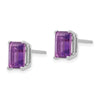 14k White Gold 8x6mm Emerald-Cut Amethyst Post Earrings
