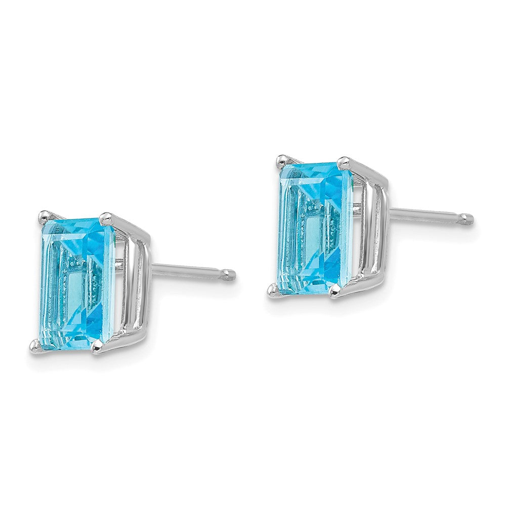 14k White Gold 8x6mm Emerald-Cut Blue Topaz Post Earrings