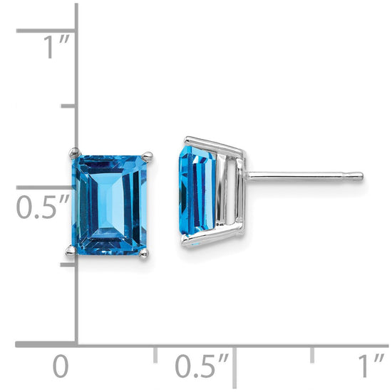 14k White Gold 8x6mm Emerald-Cut Blue Topaz Post Earrings