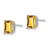 14k White Gold 8x6mm Emerald-Cut Citrine Post Earrings