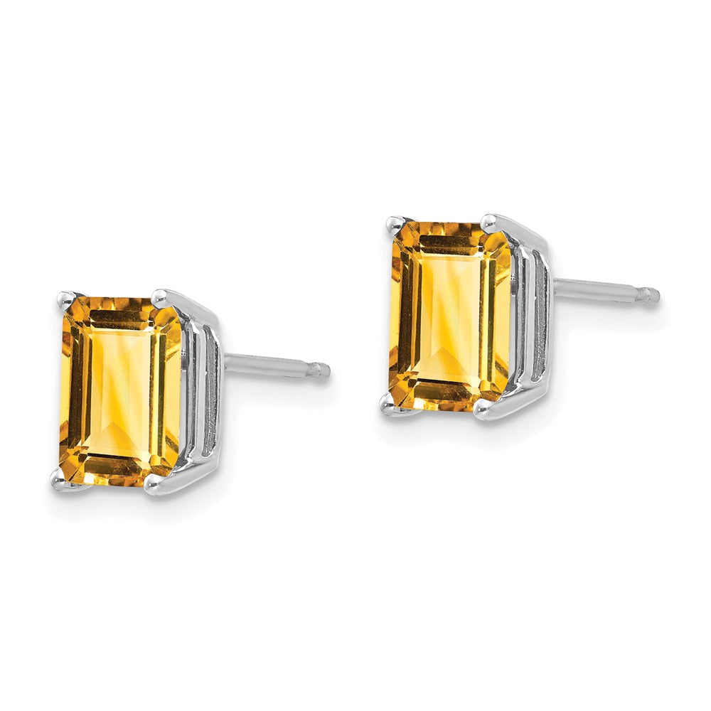 14k White Gold 8x6mm Emerald-Cut Citrine Post Earrings