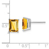 14k White Gold 8x6mm Emerald-Cut Citrine Post Earrings