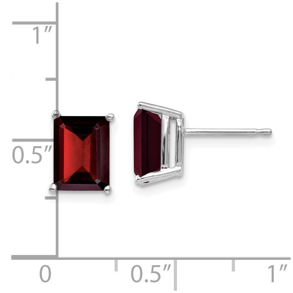 14k White Gold 8x6mm Emerald-cut Garnet Post Earrings