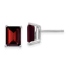 14k White Gold 8x6mm Emerald-cut Garnet Post Earrings
