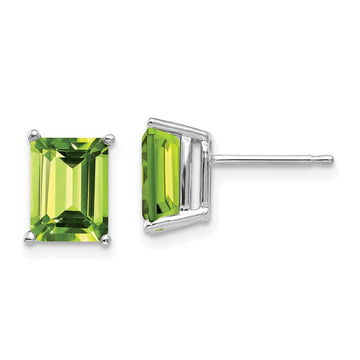 14k White Gold 8x6mm Emerald-Cut Peridot Post Earrings