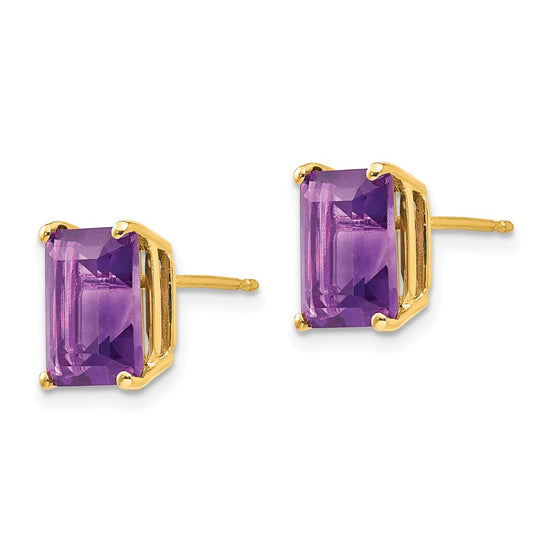 14k 9x7mm Emerald-Cut Amethyst Post Earrings