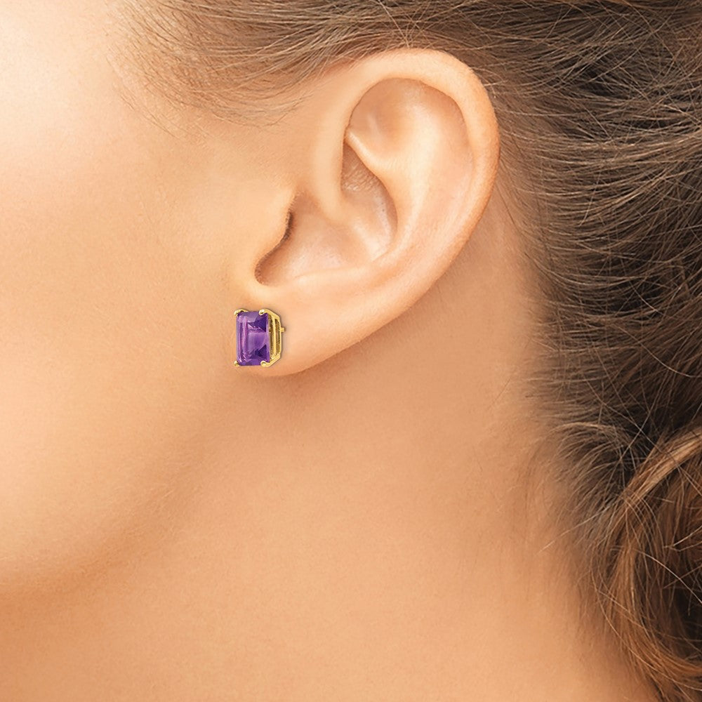 14k 9x7mm Emerald-Cut Amethyst Post Earrings