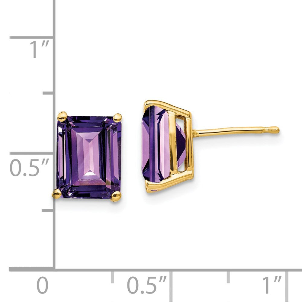 14k 9x7mm Emerald-Cut Amethyst Post Earrings
