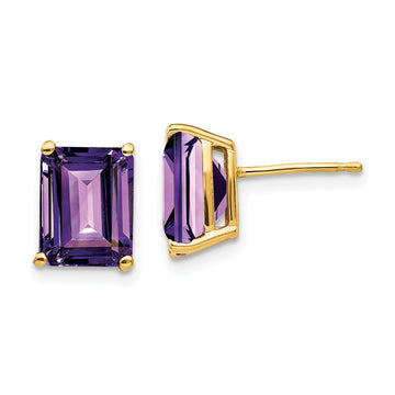 14k 9x7mm Emerald-Cut Amethyst Post Earrings