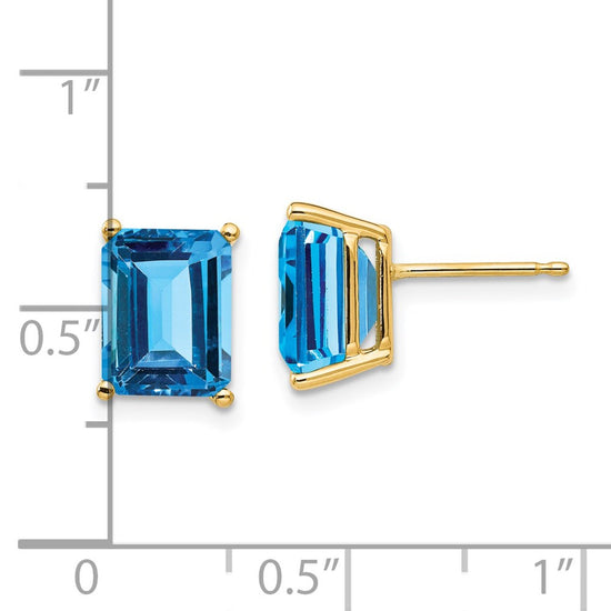 14k 9x7mm Emerald-Cut Blue Topaz Post Earrings