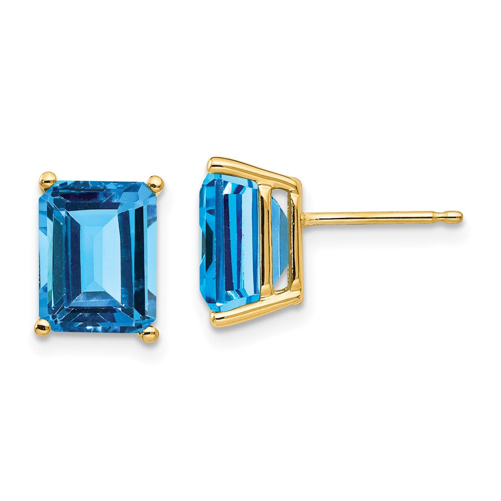 14k 9x7mm Emerald-Cut Blue Topaz Post Earrings