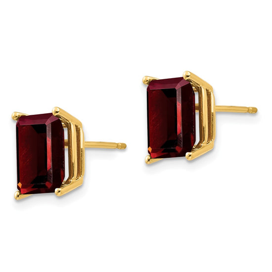 14k 9x7mm Emerald-cut Garnet Post Earrings