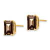 14k 9x7mm Emerald-cut Smoky Quartz Post Earrings