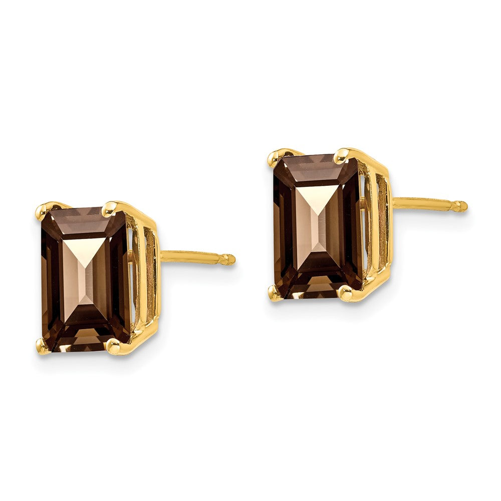 14k 9x7mm Emerald-cut Smoky Quartz Post Earrings