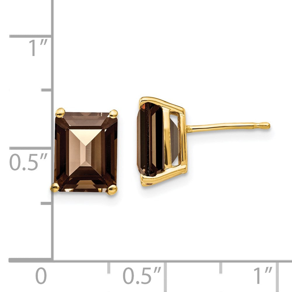 14k 9x7mm Emerald-cut Smoky Quartz Post Earrings