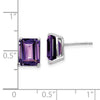 14k White Gold 9x7mm Emerald-Cut Amethyst Post Earrings