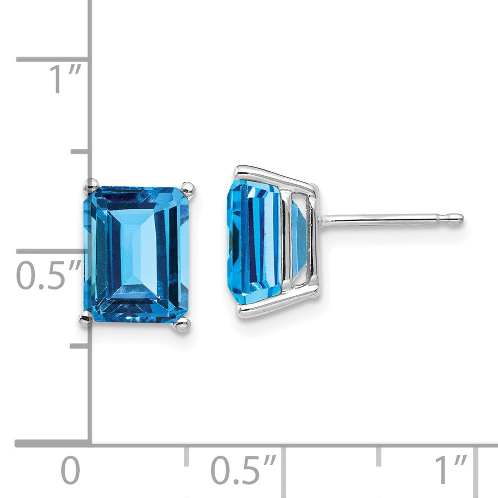 14k White Gold 9x7mm Emerald-Cut Blue Topaz Post Earrings