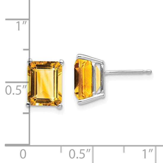 14k White Gold 9x7mm Emerald-Cut Citrine Post Earrings