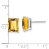 14k White Gold 9x7mm Emerald-Cut Citrine Post Earrings