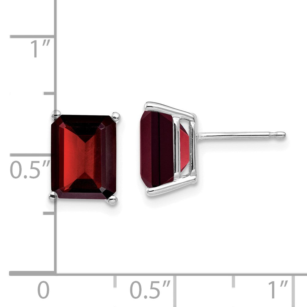 14k White Gold 9x7mm Emerald-cut Garnet Post Earrings