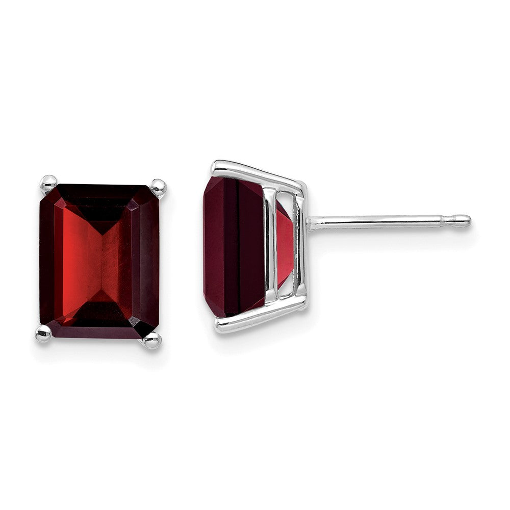 14k White Gold 9x7mm Emerald-cut Garnet Post Earrings