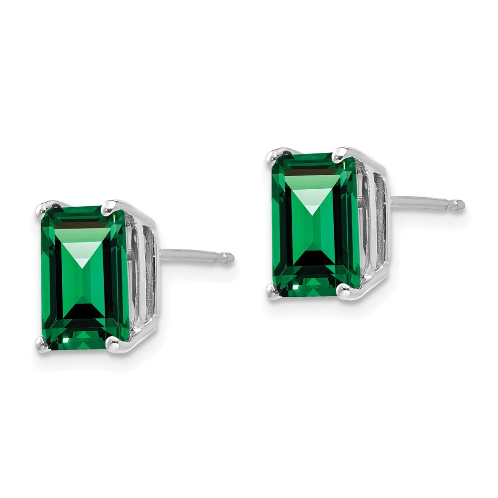 14k White Gold 9x7mm Emerald-Cut Mount St. Helens Post Earrings
