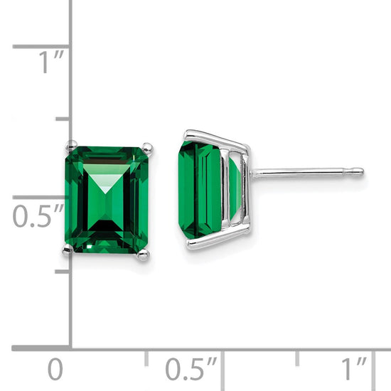 14k White Gold 9x7mm Emerald-Cut Mount St. Helens Post Earrings