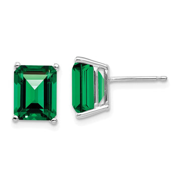 14k White Gold 9x7mm Emerald-Cut Mount St. Helens Post Earrings