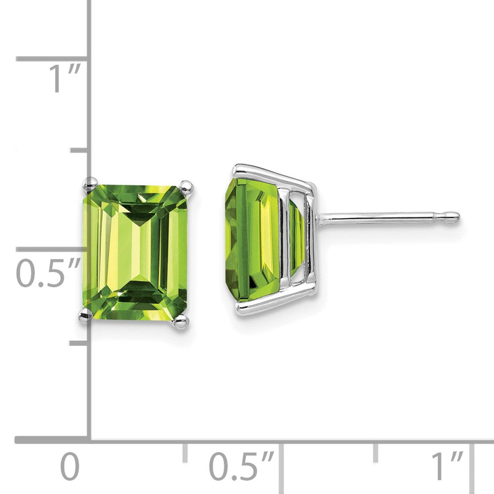 14k White Gold 9x7mm Emerald-Cut Peridot Post Earrings