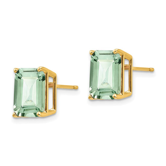14k 10x8mm Emerald-Cut Green Quartz Post Earrings