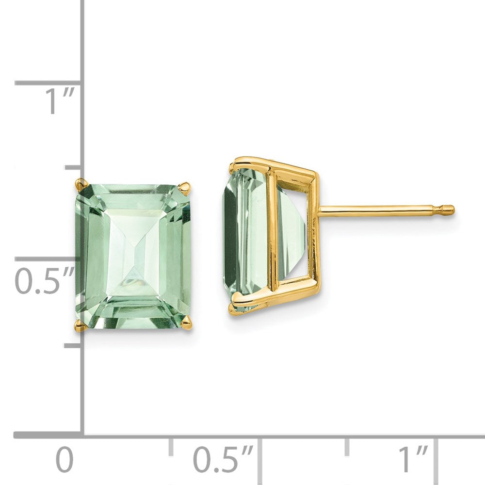14k 10x8mm Emerald-Cut Green Quartz Post Earrings
