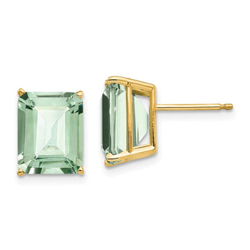 14k 10x8mm Emerald-Cut Green Quartz Post Earrings