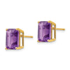 14k 10x8mm Emerald-Cut Amethyst Post Earrings