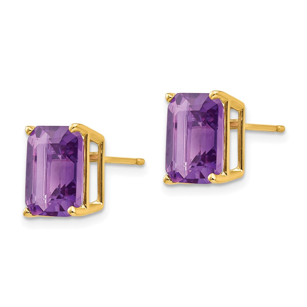 14k 10x8mm Emerald-Cut Amethyst Post Earrings