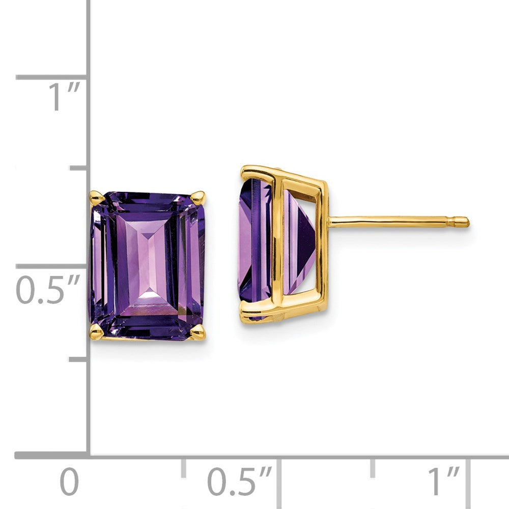 14k 10x8mm Emerald-Cut Amethyst Post Earrings