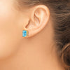 14k 10x8mm Emerald-Cut Blue Topaz Post Earrings