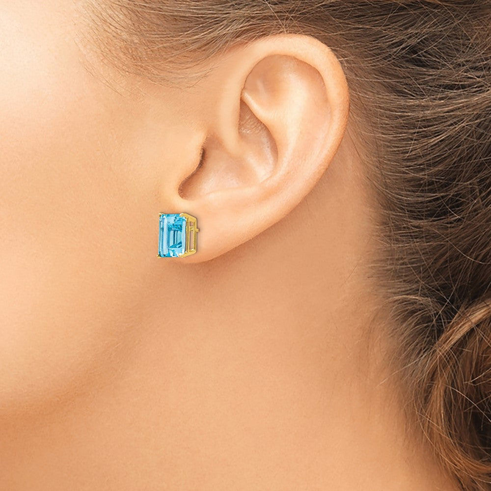 14k 10x8mm Emerald-Cut Blue Topaz Post Earrings