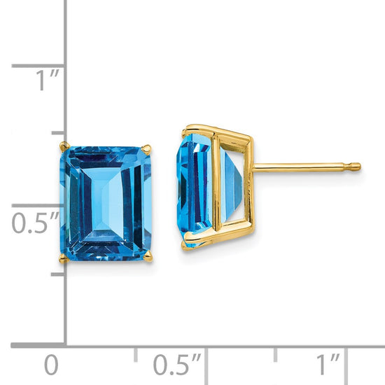 14k 10x8mm Emerald-Cut Blue Topaz Post Earrings