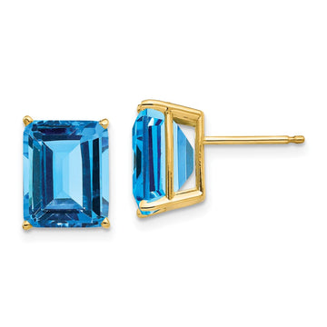 14k 10x8mm Emerald-Cut Blue Topaz Post Earrings