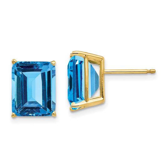 14k 10x8mm Emerald-Cut Blue Topaz Post Earrings