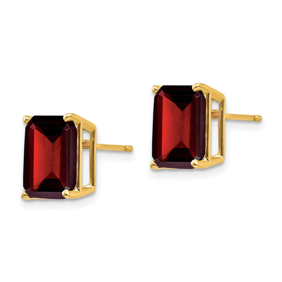 14k 10x8mm Emerald-cut Garnet Post Earrings
