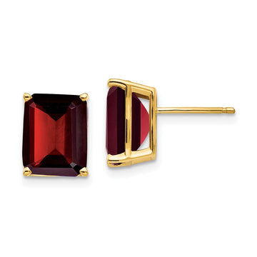 14k 10x8mm Emerald-cut Garnet Post Earrings