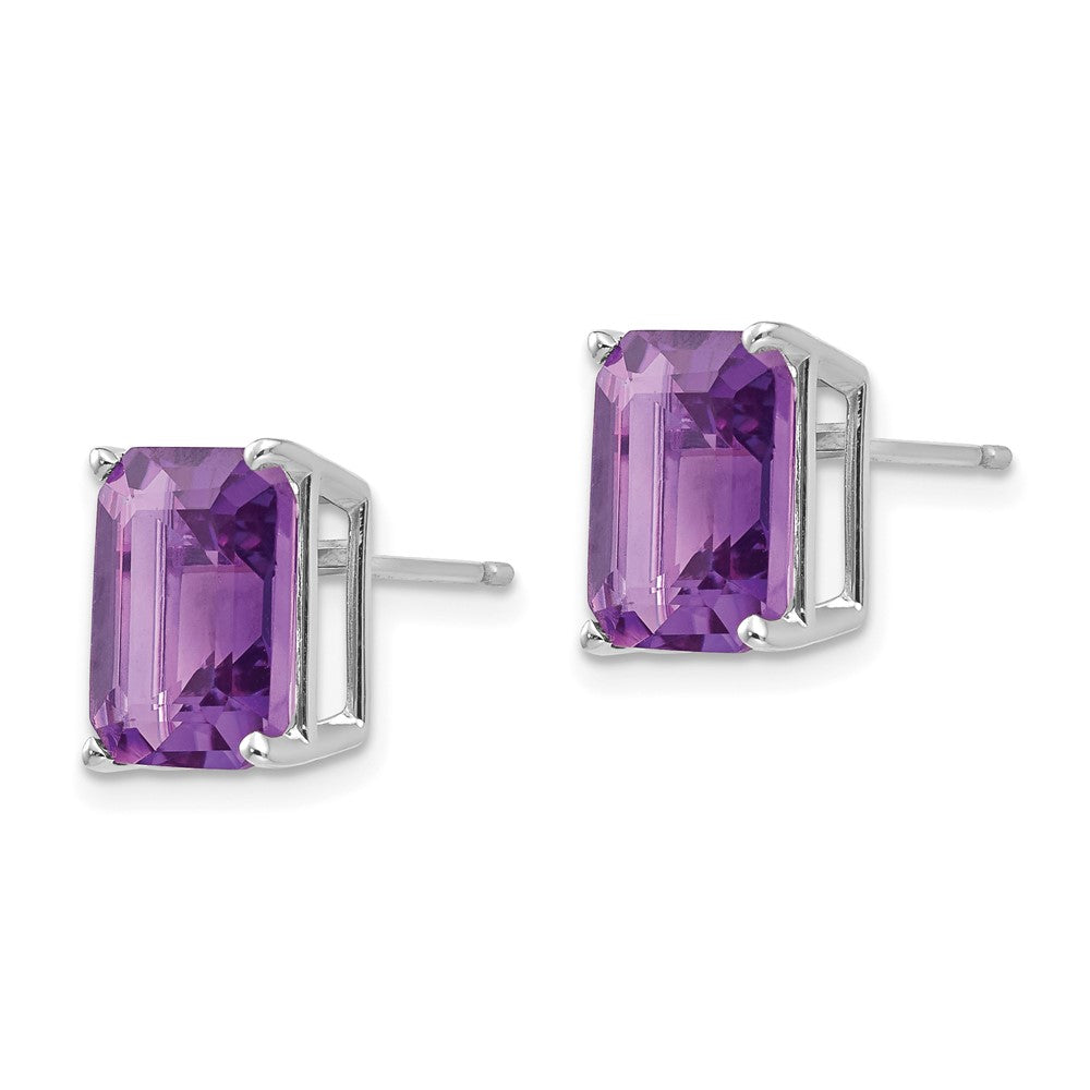14k White Gold 10x8mm Emerald-Cut Amethyst Stud Post Earrings