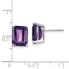 14k White Gold 10x8mm Emerald-Cut Amethyst Stud Post Earrings