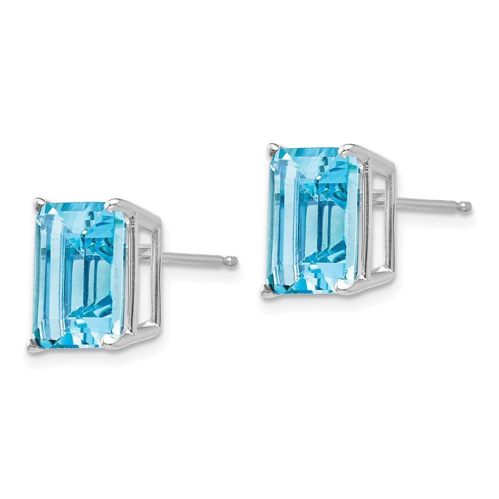 14k White Gold 10x8mm Emerald-Cut Blue Topaz Post Earrings