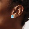 14k White Gold 10x8mm Emerald-Cut Blue Topaz Post Earrings