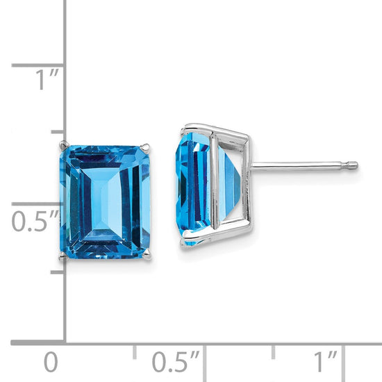 14k White Gold 10x8mm Emerald-Cut Blue Topaz Post Earrings