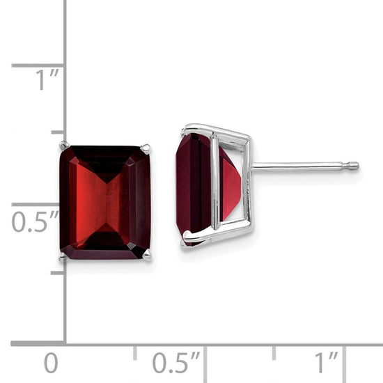 14k White Gold 10x8mm Emerald-cut Garnet Stud Post Earrings