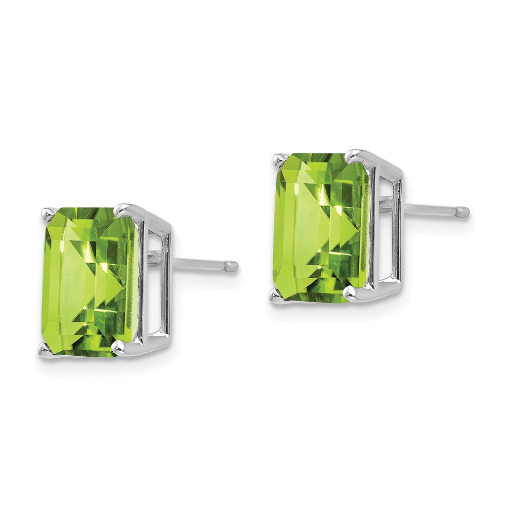 14k White Gold 10x8mm Emerald-Cut Peridot Post Earrings