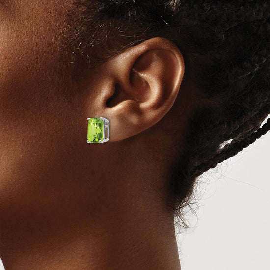 14k White Gold 10x8mm Emerald-Cut Peridot Post Earrings